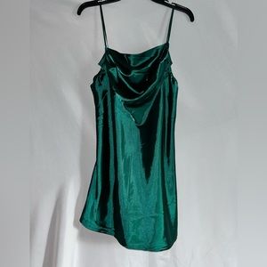 Dark green silk mini dress
